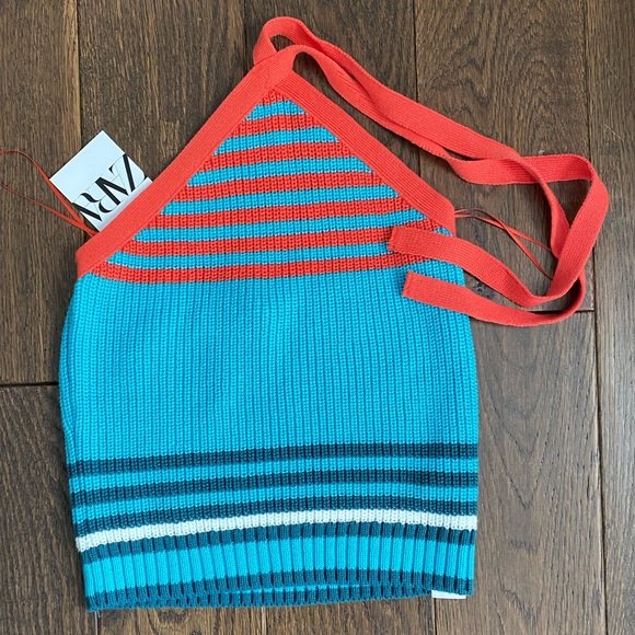 Zara Tops - NWT Zara Crotchet Colorful Striped Halter Top S